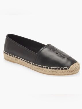 BNIB Authentic Saint Laurent Monogram Lambskin Espadrilles 40.5 Nero Black